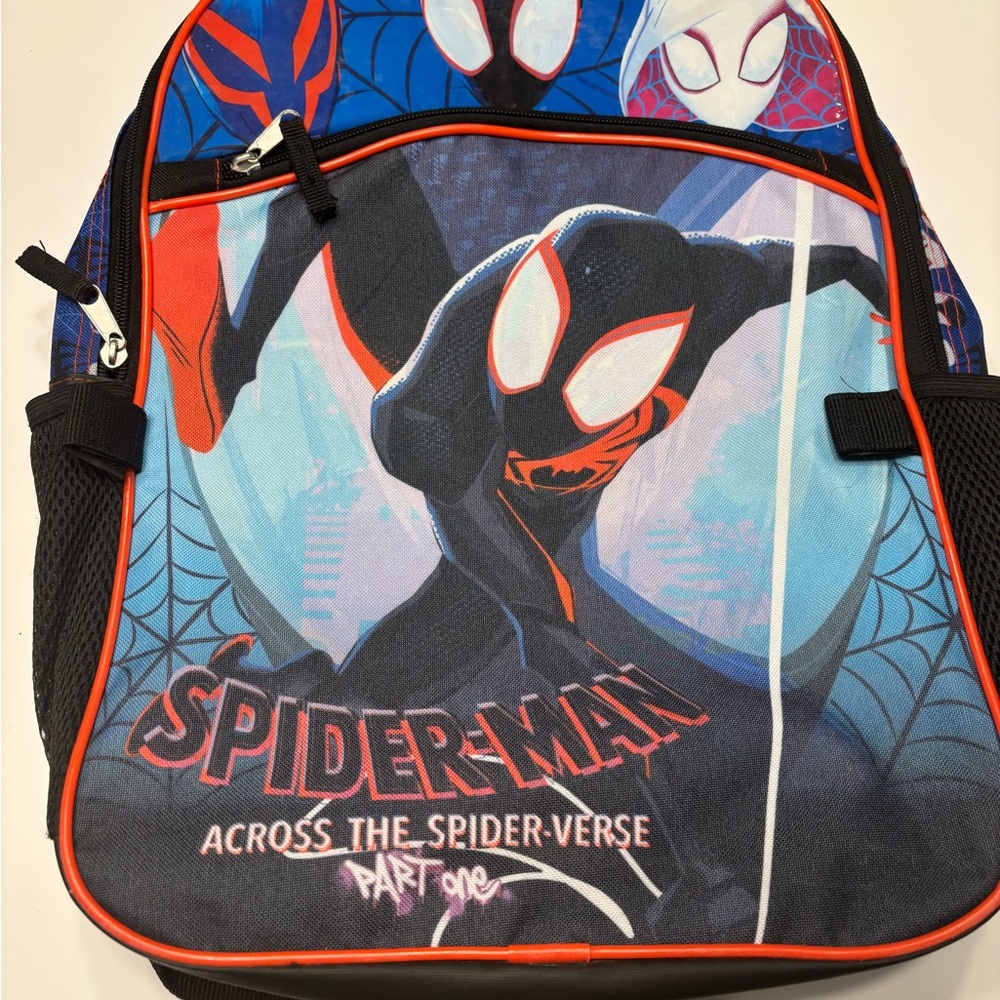 SPIDER-MAN BACKPACK BOOK BAG 17” LONG BY 13” ACROSS 2 POUCHES 2 MESH SIDE POUCH